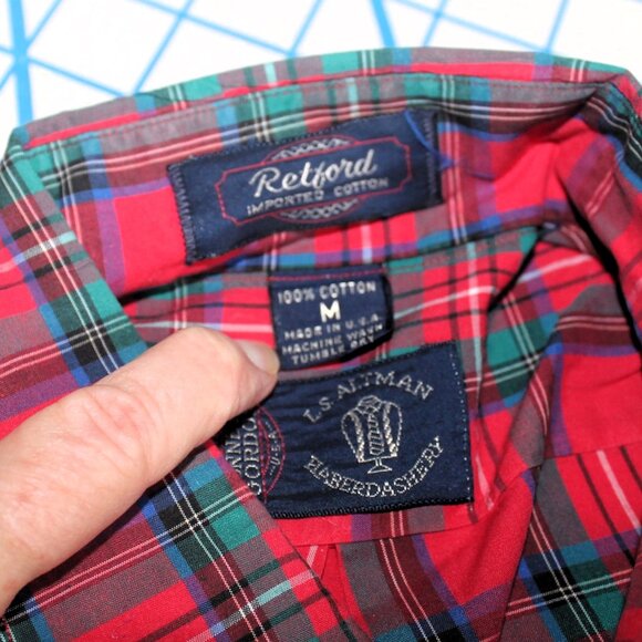 Kenneth Gordon Vintage Red Plaid Button Down Shirt, Medium - Picture 5 of 6
